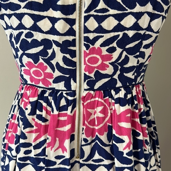 Anthropologie Maeve Peralta pink and blue bird patterned midi Dress Sz 2 - Picture 7 of 11